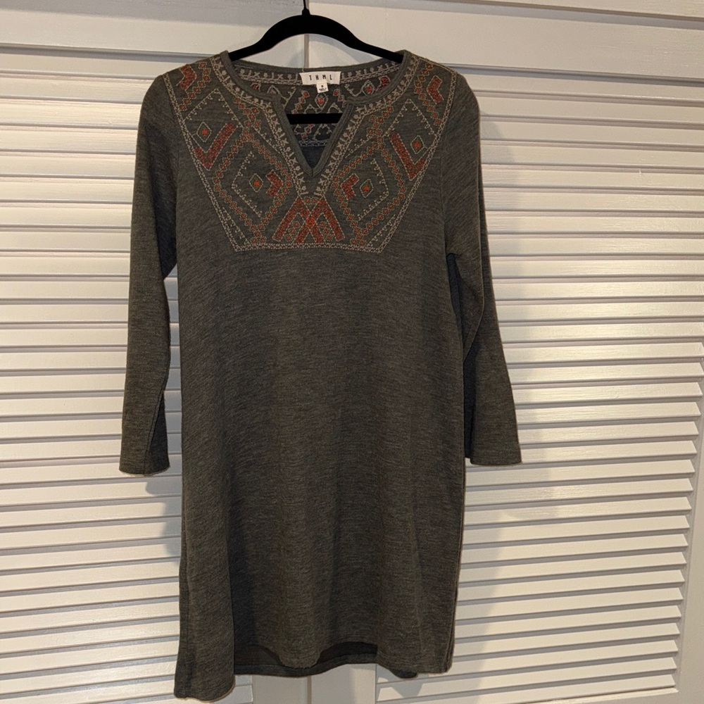 THML Charcoal Sweater Dress with Red Embroidery